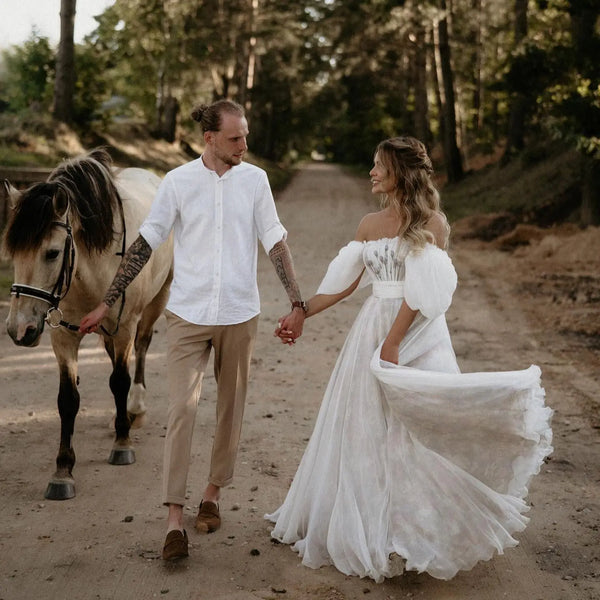 Simple Elegance Strapless Chiffon Wedding Dress - Boho Beach Floral Bridal Gown