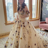 Elegant Sweetheart Champagne Party Dress with Puff Sleeves and 3D Flowers for Wedding and Evening Galas