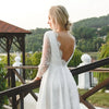 Chic Pastoral Lace Mini Wedding Dress with V-Neck and Long Sleeves