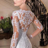 Elegant V-Neck Long Sleeve Mermaid Wedding Dress | White Lace Bridal Gown with Pearls and Illusion Back