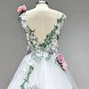 Colorful Off-the-Shoulder Ball Gown Wedding Dress with 3D Floral Appliques and Court Train