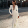 Elegant Mermaid Wedding Dress with Long Sleeves and a Beaded V-Neck