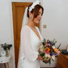 Simple A-Line Spandex Wedding Dress with V-Neck and Puff Sleeves