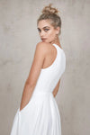 Simple High-Neck Spandex High/Low Wedding Dress with Mid-Calf Length