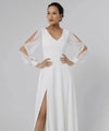 Simple A-Line Chiffon Wedding Dress with V-Neck and Puff Sleeves