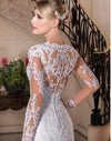 Elegant V-Neck Long Sleeve Mermaid Wedding Dress | White Lace Bridal Gown with Pearls and Illusion Back