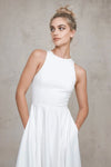 Simple High-Neck Spandex High/Low Wedding Dress with Mid-Calf Length