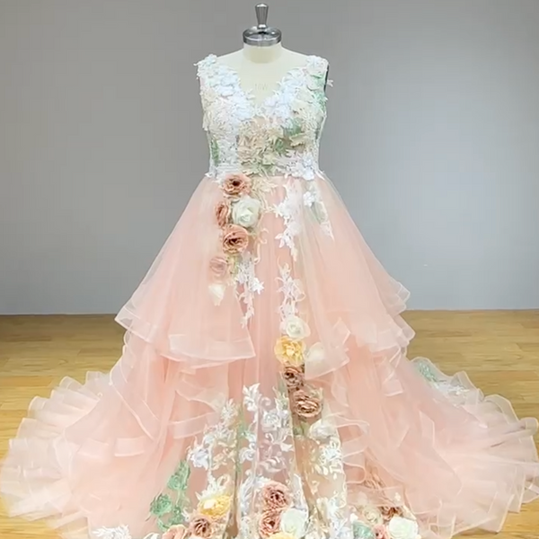 Enchanted Blossom Fairytale Couture Bridal Gown with 3D Flowers