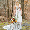 Enchanted Wildflower A-Line Wedding Dress | Plunging V-Neck Unique Embroidered Bridal Gown