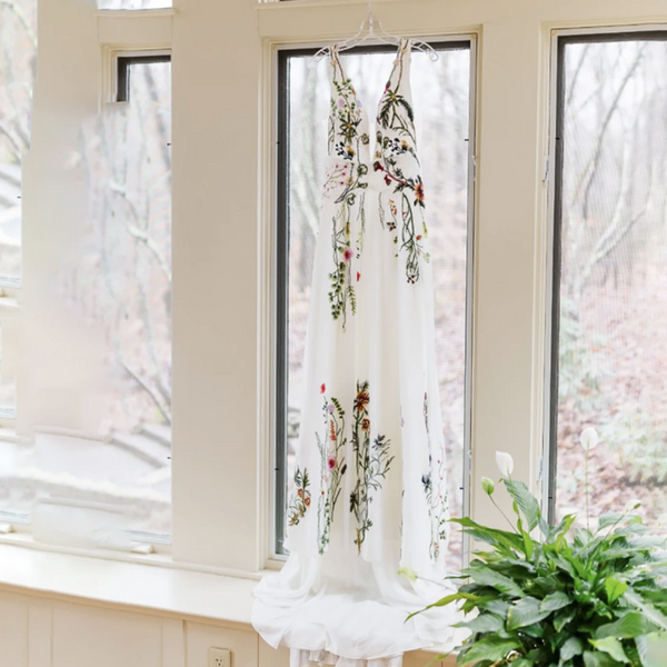 Enchanted Wildflower A-Line Wedding Dress | Plunging V-Neck Unique Embroidered Bridal Gown