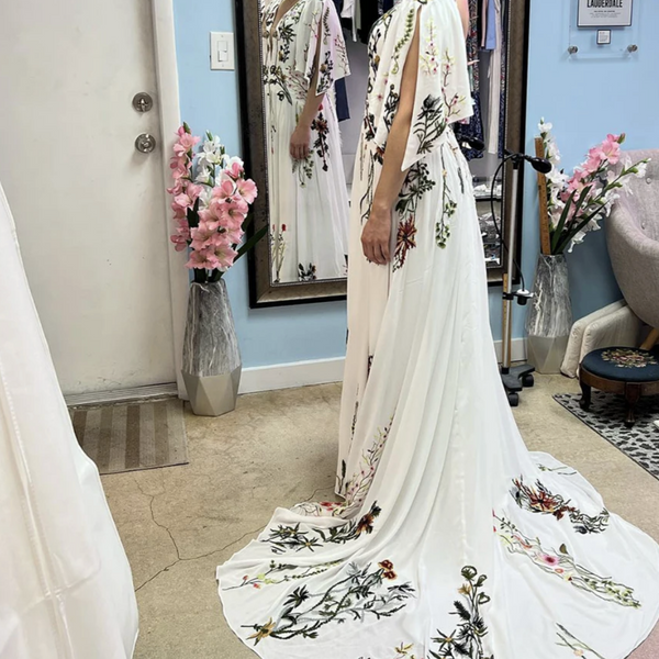 Enchanted Wildflower A-Line Wedding Dress | Plunging V-Neck Unique Embroidered Bridal Gown