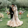 Enchanting Off-Shoulder A-Line Tulle Wedding Dress with Floral Appliques & Ruffles - Includes Veil