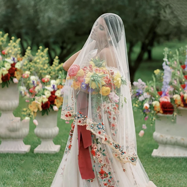 Enchanting Off-Shoulder A-Line Tulle Wedding Dress with Floral Appliques & Ruffles - Includes Veil