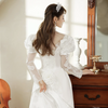 Vintage French Lace and Pearl Wedding Dress with Puffy Sleeves and Sweep Train - Elegant Princess Ball Gown Style