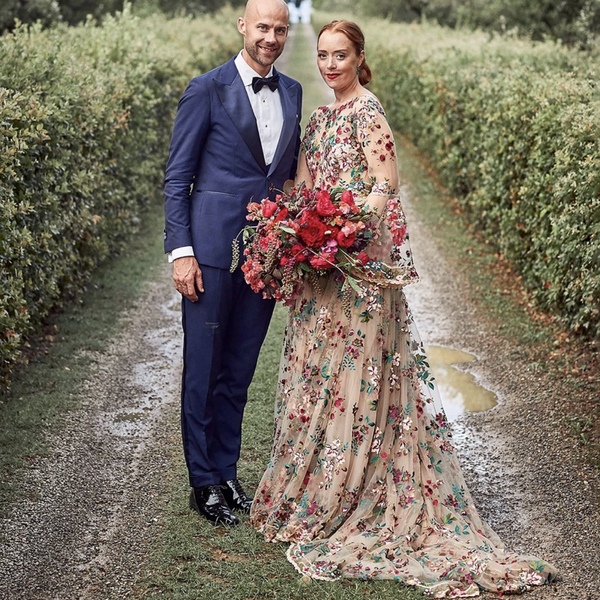 Boho Chic Floral Embroidered Wedding Dress with Long Bell Sleeves and Boat Neck - Colorful Lace Sheer Tulle Bridal Gown