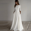 Classic A-Line Satin Wedding Dress with Half Sleeves and O-Neck - Modest Bridal Gown for Elegant Weddings