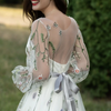 Classic Long Sleeve Floral Wedding Dress with Tulle Embroidery and Sweep Train