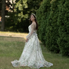 Classic Long Sleeve Floral Wedding Dress with Tulle Embroidery and Sweep Train