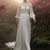 Vintage Boho Wedding Dress with Long Puffy Sleeves and High Neck Lace