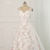 Elegant A-Line Wedding Dress with Floral Print, Sweetheart Neckline, and Sweep Train