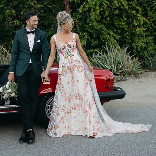 Floral Embroidery Wedding Dress | Boho A-Line Lace Bridal Gown