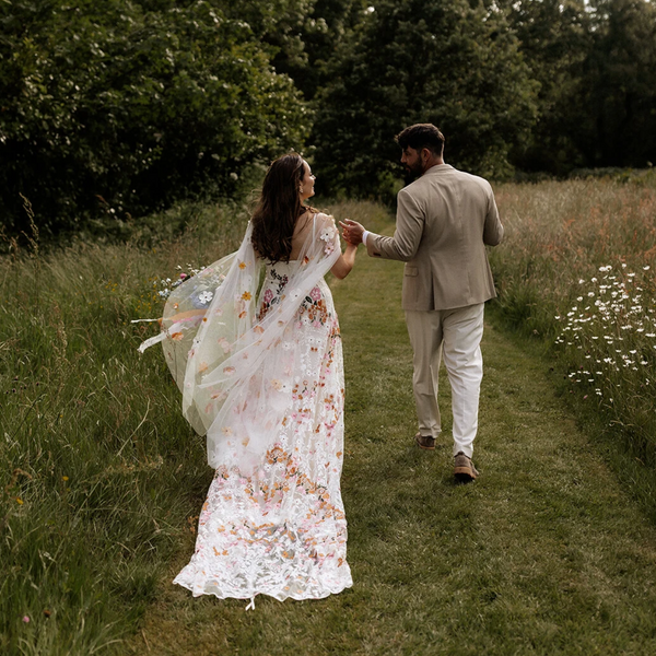 Floral Embroidery Wedding Dress | Boho A-Line Lace Bridal Gown