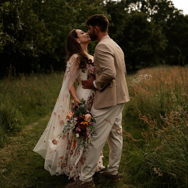 Floral Embroidery Wedding Dress | Boho A-Line Lace Bridal Gown