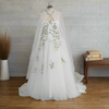 Strapless Beaded 3D Flower Lace A-Line Tulle Wedding Dress - Boho Bridal Gown with Cape and Low Back