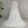 Strapless Beaded 3D Flower Lace A-Line Tulle Wedding Dress - Boho Bridal Gown with Cape and Low Back