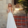 Charming A-Line Chiffon Wedding Dress | Spaghetti Straps V-Neck Bridal Gown with Backless Sweep Train