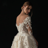 Elegant A-Line Wedding Dress with Illusion Neckline, Embroidered Lace, and Court Train