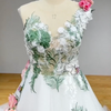 Colorful Off-the-Shoulder Ball Gown Wedding Dress with 3D Floral Appliques and Court Train