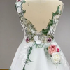 Luxury Off-the-Shoulder Pastoral Ball Gown Wedding Dress with Hand-Made Floral Appliques and Court Train