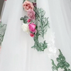 Luxury Off-the-Shoulder Pastoral Ball Gown Wedding Dress with Hand-Made Floral Appliques and Court Train