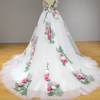 Luxury Off-the-Shoulder Pastoral Ball Gown Wedding Dress with Hand-Made Floral Appliques and Court Train