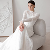 Modest Lace Mermaid Wedding Dress with Long Sleeves, High Neck, and Sweep Train