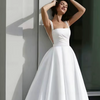 Elegant Satin Square-Neck Wedding Dress – Sleeveless A-Line Bridal Gown with Lace and Sweep Train