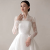 Exquisite V-Neck Lace Wedding Dress with Full Sleeves and Sweep Train – Elegant A-Line Bridal Gown for Arabian Weddings