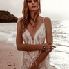 Bohemian Lace Wedding Dress | V-Neck, Spaghetti Straps, Backless, A-Line Beach Bridal Gown