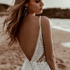 Bohemian Lace Wedding Dress | V-Neck, Spaghetti Straps, Backless, A-Line Beach Bridal Gown