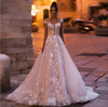 Cap Sleeve Lace Princess Wedding Dress | A-Line Bridal Gown with Beaded Flowers and Court Train