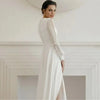 Simple A-Line Chiffon Wedding Dress with V-Neck and Puff Sleeves