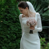 Soft Satin Long Sleeve Modest Wedding Dress with Square Neck and Elegant A-Line Silhouette