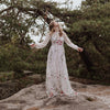 Boho Polka Dot Floral Embroidery Tulle Wedding Dress with Puffy Sleeves and Keyhole Back