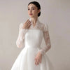 Exquisite V-Neck Lace Wedding Dress with Full Sleeves and Sweep Train – Elegant A-Line Bridal Gown for Arabian Weddings