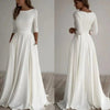 Classic A-Line Satin Wedding Dress with Half Sleeves and O-Neck - Modest Bridal Gown for Elegant Weddings