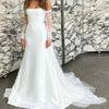 Elegant Satin A-Line Wedding Dress with Boat Neck and Detachable Sleeves