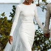 Elegant O-Neck Mermaid Satin Wedding Dress with Full Sleeves - Simple Backless Bridal Gown