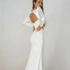 Sleek Satin Mermaid Wedding Dress with Square Neck and Long Sleeves - Elegant Minimalist Bridal Gown