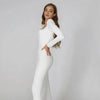 Sleek Satin Mermaid Wedding Dress with Square Neck and Long Sleeves - Elegant Minimalist Bridal Gown